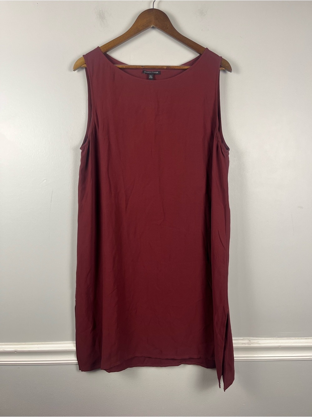 EILEEN FISHER Lagenlook Sleeveless burgundy 100% silk dress size large